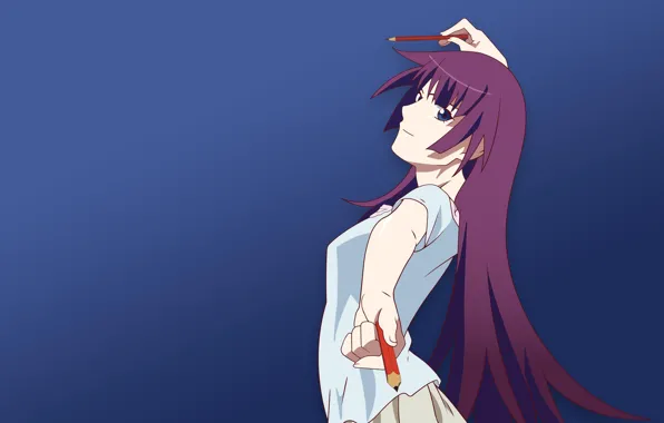 Аниме, Bakemonogatari, Senjougahara Hitagi, История монстров, карандаш., Хитаги Сэндзёгахара