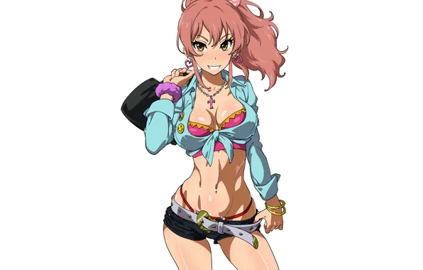 Girl, sexy, cleavage, shorts, long hair, brown hair, boobs, anime