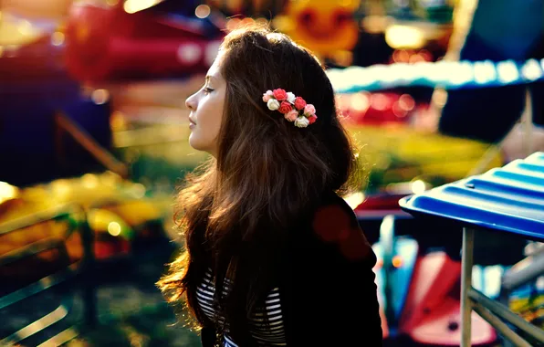 Девушка, цветы, брюнетка, профиль