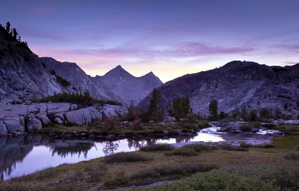 Пейзаж, горы, ночь, река