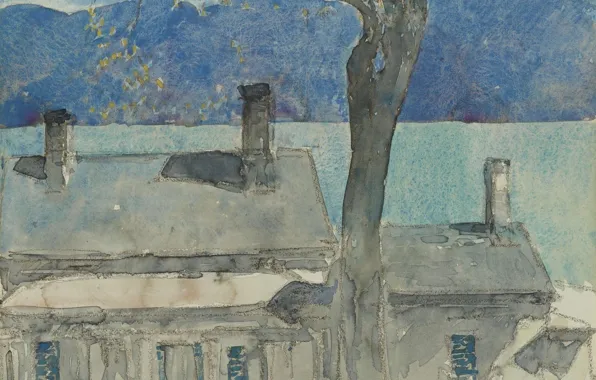 Рисунок, акварель, Frederick Childe Hassam, Чайльд Гассам, Старый Дом. Ньюбург. Нью-Йорк