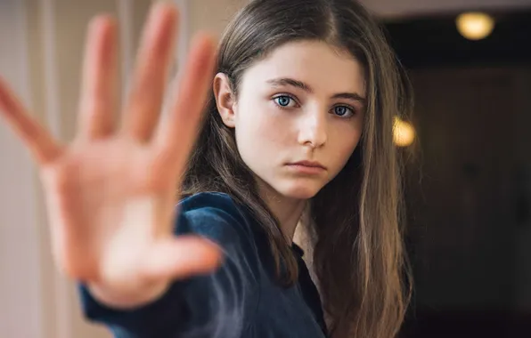 Girl, blue eyes, look, actress, Thomasin McKenzie, stop!
