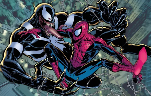 Обои Marvel, комикс, comics, Spider-Man, Веном, Venom, Peter Parker, Человек -Паук на телефон и рабочий стол, раздел фантастика, разрешение 1920x1080 -  скачать