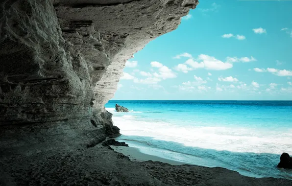 Blue, water, stones, Ocean, Cave