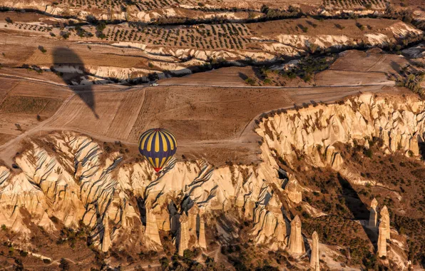 Горы, воздушный шар, скалы, Турция, Каппадокия