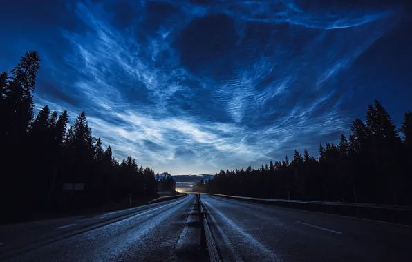 Дорога, облака, деревья, горизонт, шоссе, road, trees, clouds