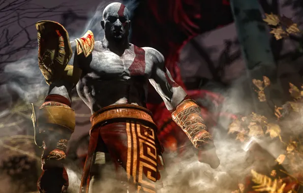 Рендеринг, бог, мужчина, god of war, kratos, sony