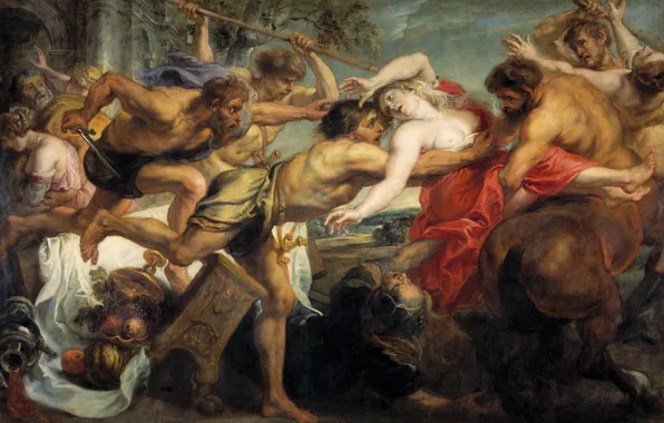 Картинка картина, Питер Пауль Рубенс, мифология, Pieter Paul Rubens, Битва Лапифов и Кентавров, Похищение Гипподамии