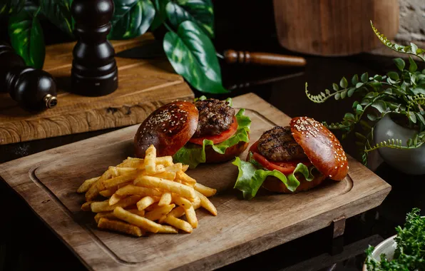 Картинка burgers, wooden, small, cheese, board, beef