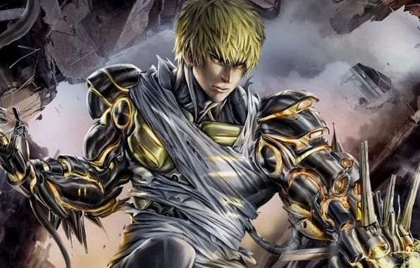 Аниме, арт, киборг, One Punch Man, ванпачмен, Генос