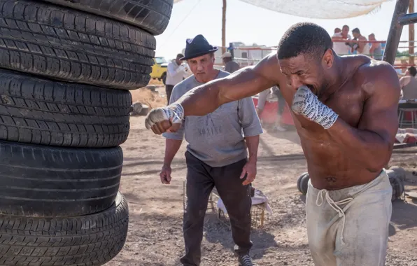 Поза, улица, бокс, Сильвестр Сталлоне, Sylvester Stallone, Michael B. Jordan, Майкл Б. Джордан, Крид 2