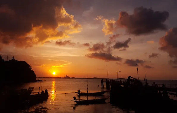 Картинка небо, облака, закат, причал, Тайланд, Thailand, sky, sunset