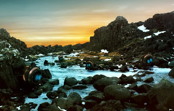 Камни, скалы, речка, исландия, тингветлир