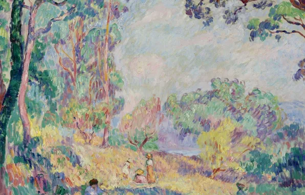 Природа, картина, Henri Lebasque, Анри Лебаск, Пейзаж с Молодыми Женщинами и Девушками