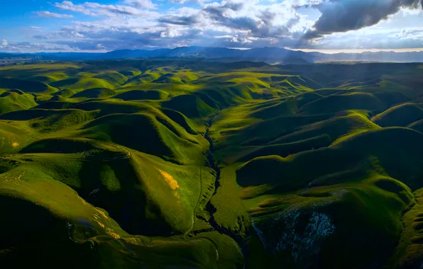 Grass, landscape, nature, California, mountains, clouds, hills, shadow