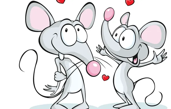 Сердечки, белый фон, hearts, white background, влюбленные мышки, the lovers of the mouse