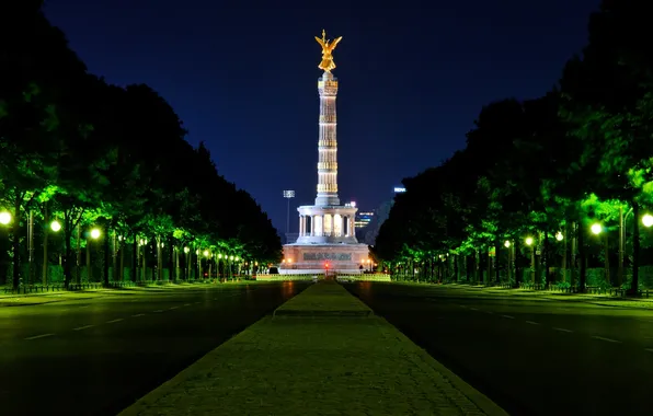 Картинка ночь, германия, night, берлин, germany, berlin, Victory Column