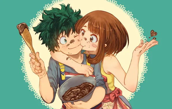 Девушка, романтика, шоколад, пара, парень, двое, My Hero Academia, Boku No Hero Academia