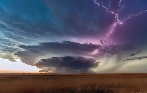 Облака, тучи, шторм, США, Южная Дакота, молня