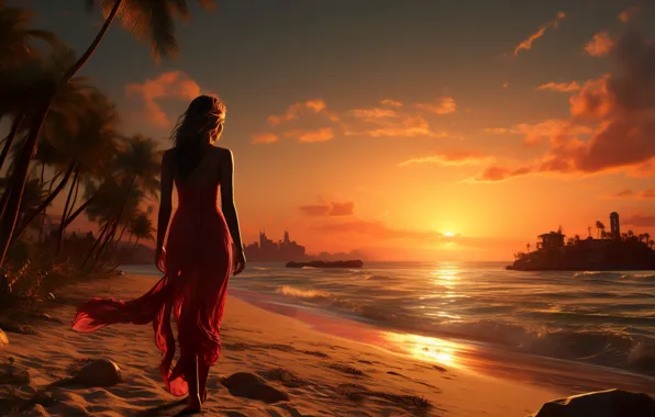 Картинка widescreen, sky, sea, girls, nature, water, sun, people