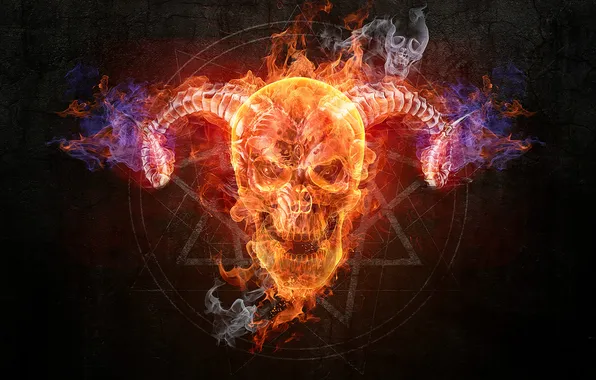 Картинка fire, skull, music band