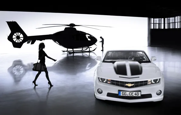 Девушка, Chevrolet, Camaro, вертолёт, Convertible 2012