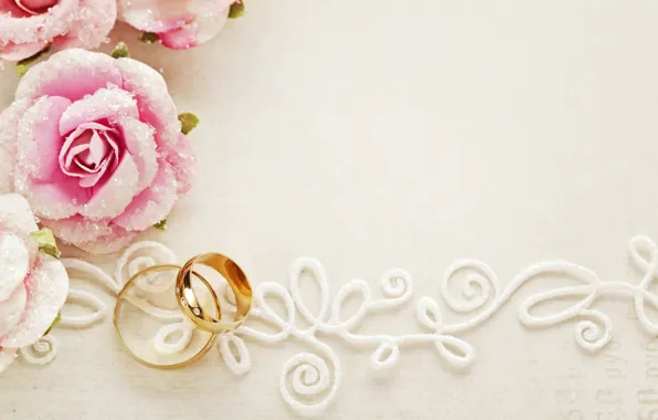 Картинка цветы, праздник, розы, голуби, кружево, свадьба, свадебные кольца