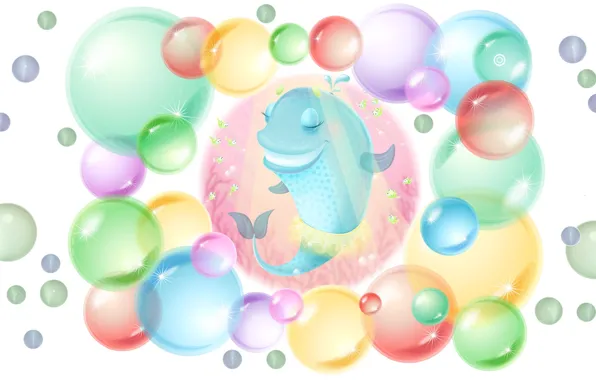 Пузыри, арт, кит, детская, фонтанчик