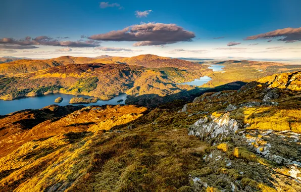 Природа, Облака, Горы, Озеро, Шотландия, Trossachs