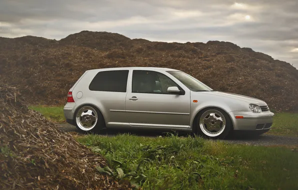 Серый, volkswagen, профиль, гольф, golf, фольксваген, MK4