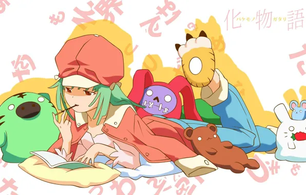Иероглифы, подушка, кепка, пижама, bakemonogatari, плюшевые игрушки, sengoku nadeko, истории чудовищ