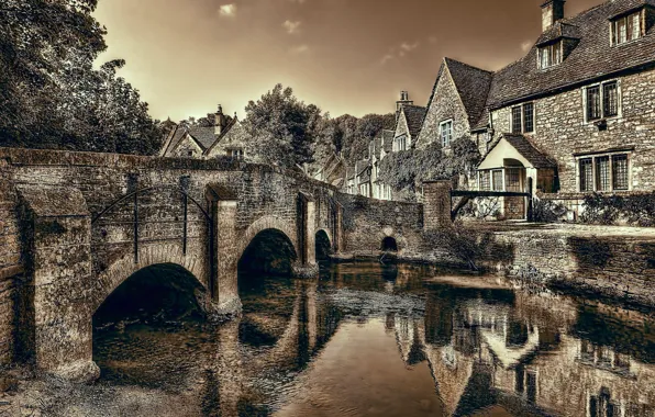 Мост, река, англия, Wiltshire, Castle Combe