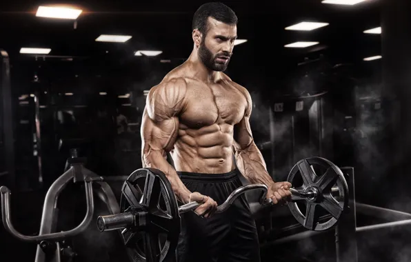 Поза, muscle, мышцы, штанга, атлет, бицепс, gym, бодибилдер