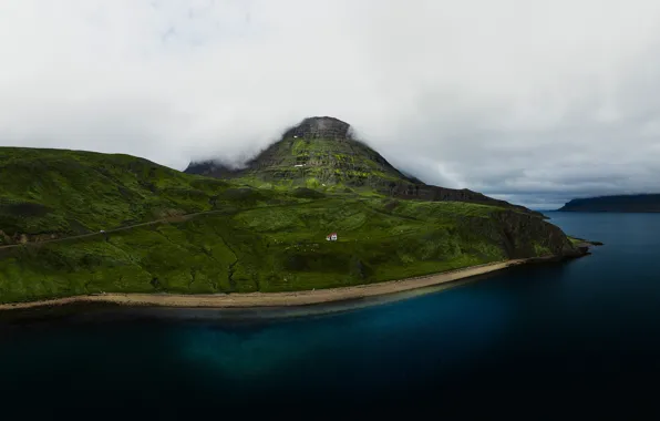 Дом, берег, водоём, THE GREEN LAND, Iceland From Above