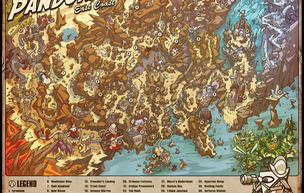 Картинка map, Borderlands, detailed, East Coast, Pandoras