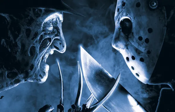 Картинка horror, Friday the 13th, Jason Voorhees, smoke, hat, eyes, machete, face