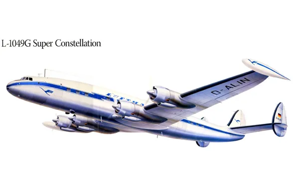 Полет, самолет, рисунок, крылья, пропеллер, Super Constellation, L-1049