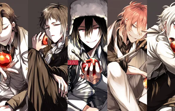Коллаж, яблоки, парни, Bungou Stray Dogs, Бродячие Псы: Литературные Гении