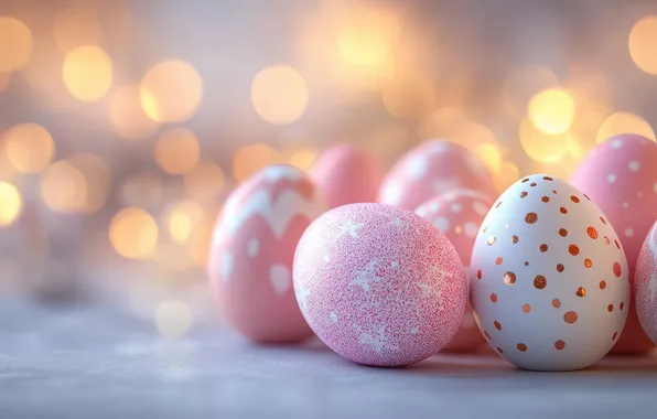 Свет, огни, праздник, яйца, весна, Пасха, розовые, светлый фон