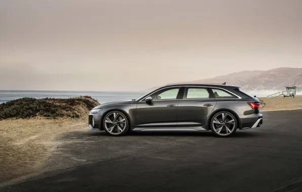 Картинка Audi, вид сбоку, универсал, RS 6, 2020, 2019, тёмно-серый, V8 Twin-Turbo