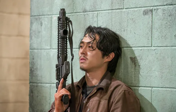 Оружие, стена, The Walking Dead, Ходячие мертвецы, Steven Yeun, Glenn
