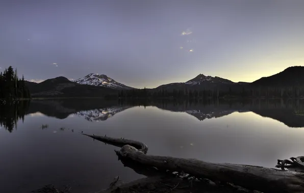 Горы, природа, озеро, отражение, Oregon, Sparks Lake near Bend