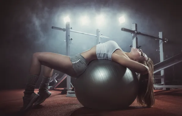 Blonde, ball, female, workout, gym