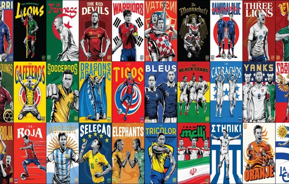 Football, National, collage, athletes, teams, Brasil 2014