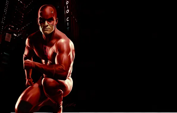 Картинка красный, Matt Murdock, черный фон, маска, Сорвиголова, Marvel Comics, костюм