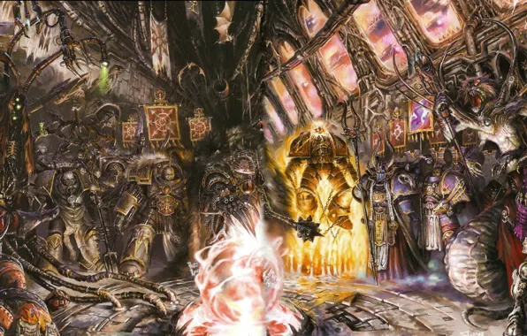 Картинка хаос, Warhammer 40k, император, падщие примархи, хорус, ересь хоруса