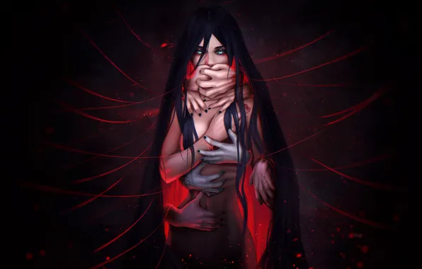 Девушка, Рисунок, Руки, Кисти, Тьма, Арт, Art, Characters