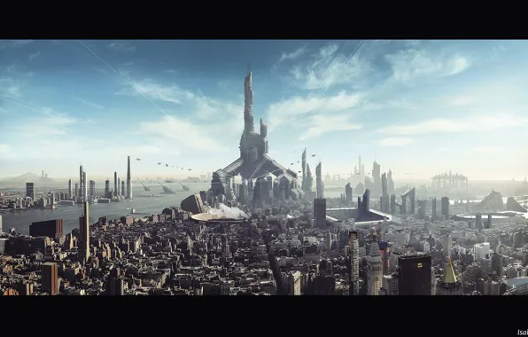 Город, здания, Futuristic City Landscape