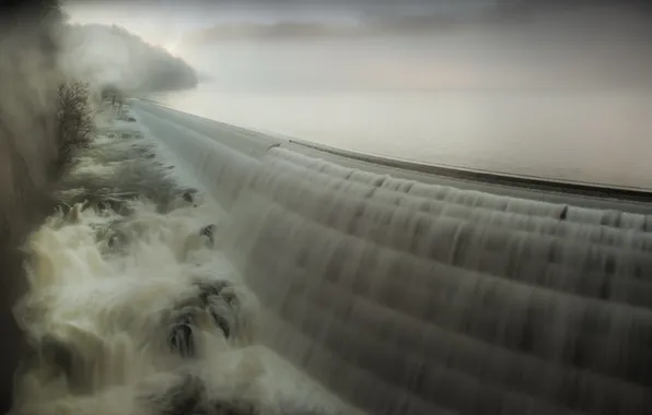 Вода, пейзаж, плотина