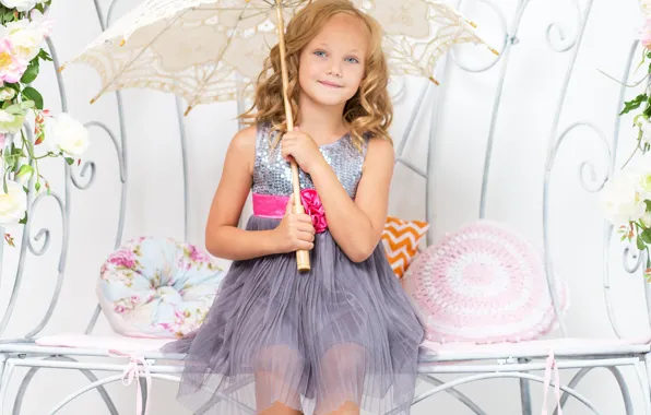 Цветы, ребенок, зонт, платье, девочка, girl, фотосессия, umbrella